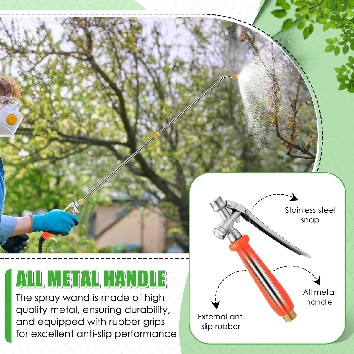 Enhon 29" All Metal Replacement Sprayer Wand, Built in Shut Valve Stainless Steel Spray Wand, Retractable Stainless Steel Pump Action Pressure Sprayer with Adjustable Nozzle & Hose