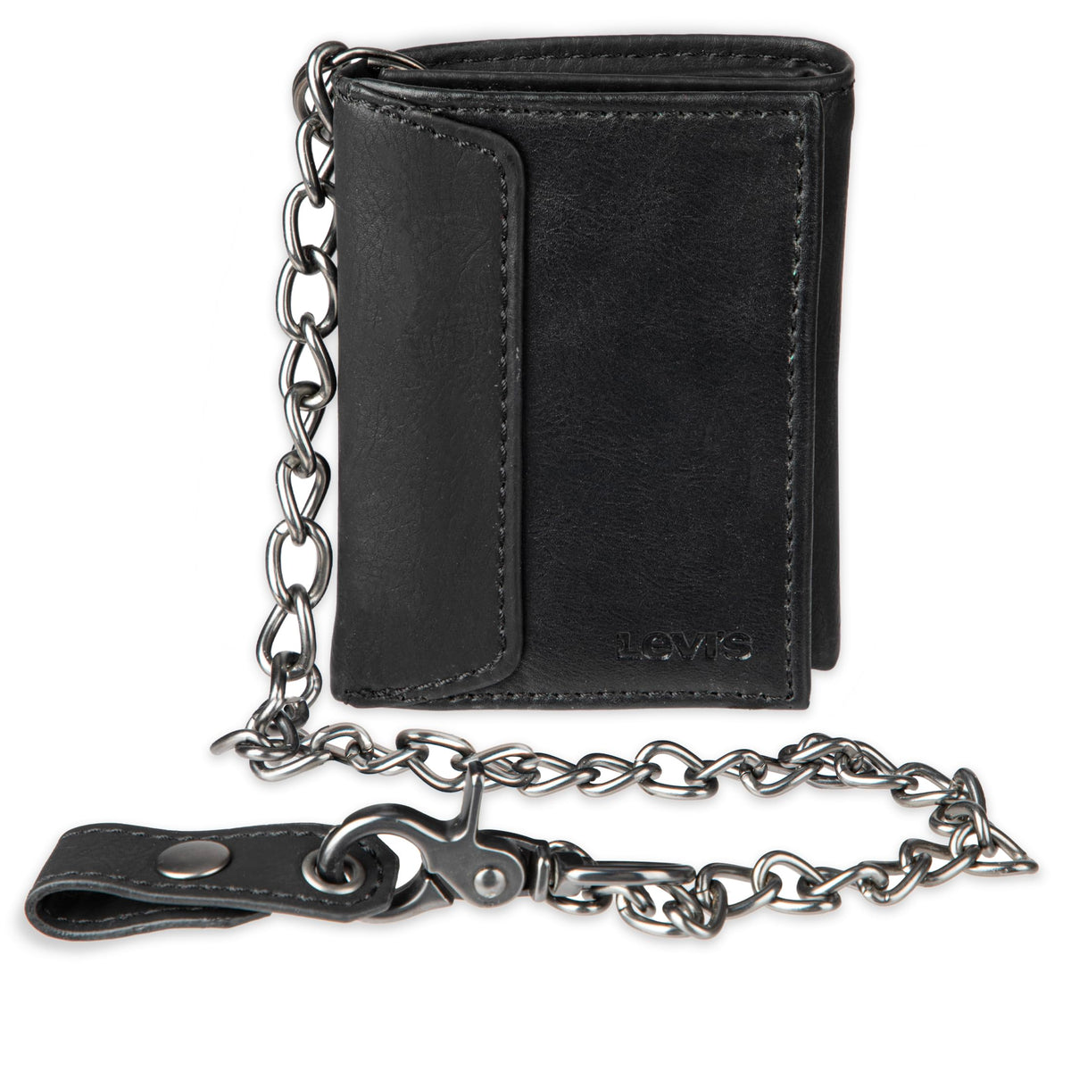 Levi's Men's Trifold Wallet - Sleek and Slim Includes ID Window and Credit Card Holder,Black with Chain