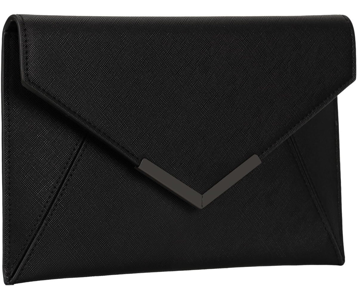 Dexmay Women Envelope Clutch Handbag Medium Saffiano Leather Foldover Clutch Purse Black