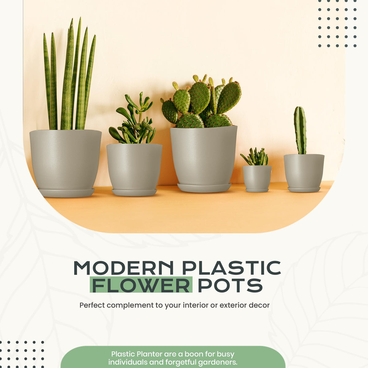 Utopia Home - Plant Pots Indoor with Drainage - 7/6.6/6/5.3/4.8 Inches Home Decor Flower Pots - Pack of 10 Plastic Planters for Indoor Plants, Cactus, Succulents Pot - Grey