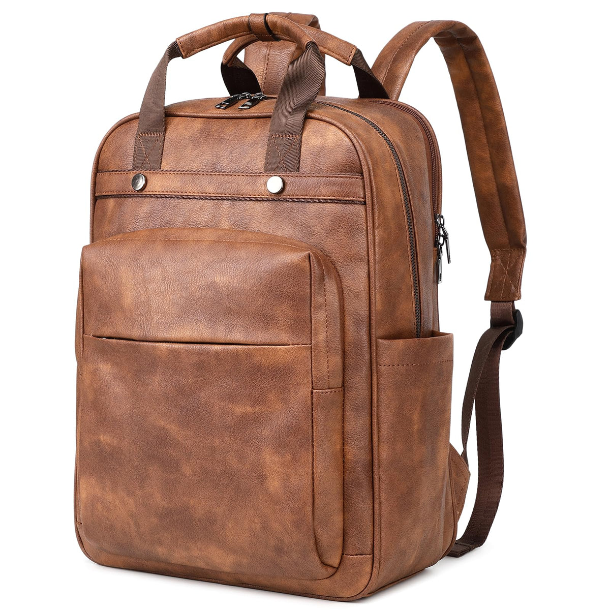 Rcrirth PU Leather Laptop Backpack Women for Travel | 17 Inch Laptop Bag for Women - Large Capacity Teacher Nurse Computer Bag for Work College School (Brown)