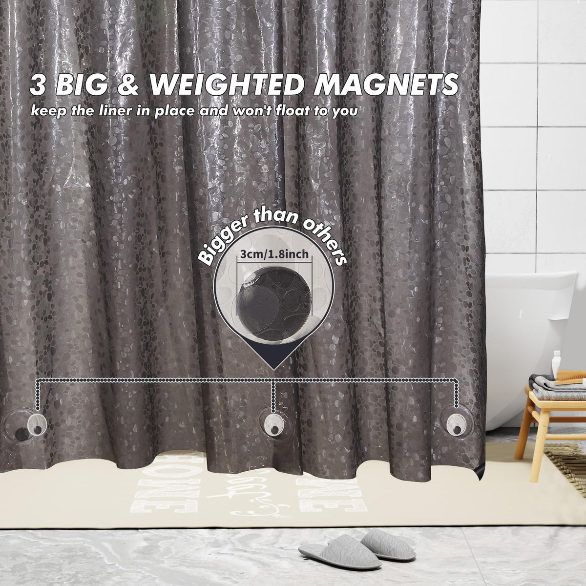 Waterproof Shower Curtain Liner EVA 8G - Rust-Proof Hooks, Heavy-Duty Magnets - Enhance Your Bathroom with Durability and Elegance