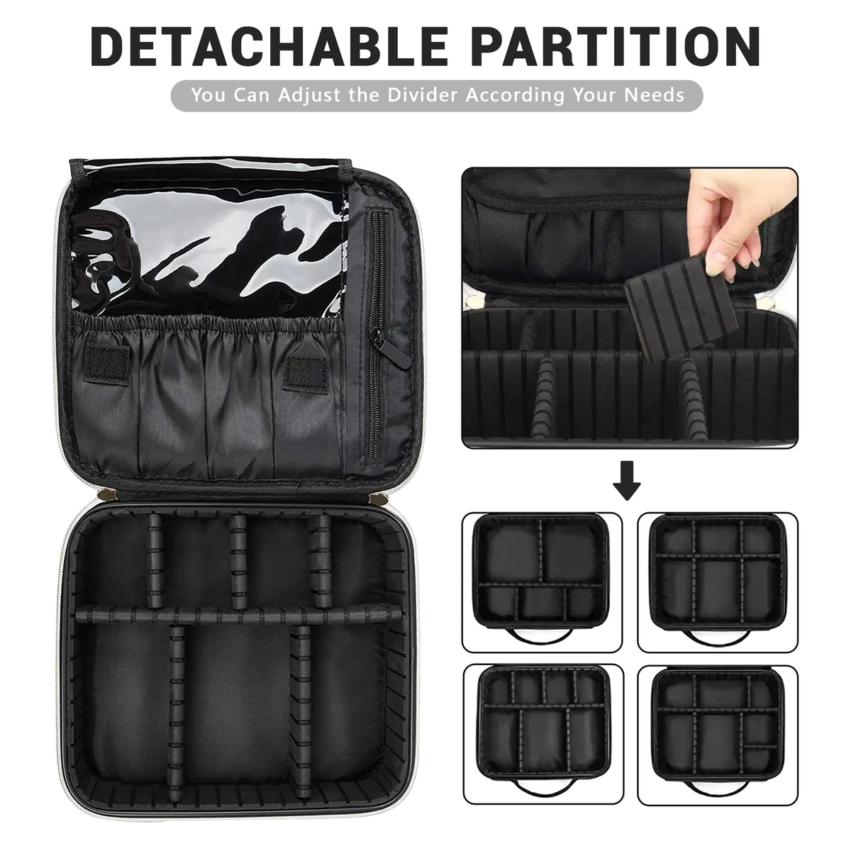 LEAFFUP Checkered Makeup Bag for Women & Men, Large Travel Cosmetic Case Organizer with Adjustable Dividers & Brush Slots, Waterproof PU Leather Toiletry Pouch for Christmas Gif
