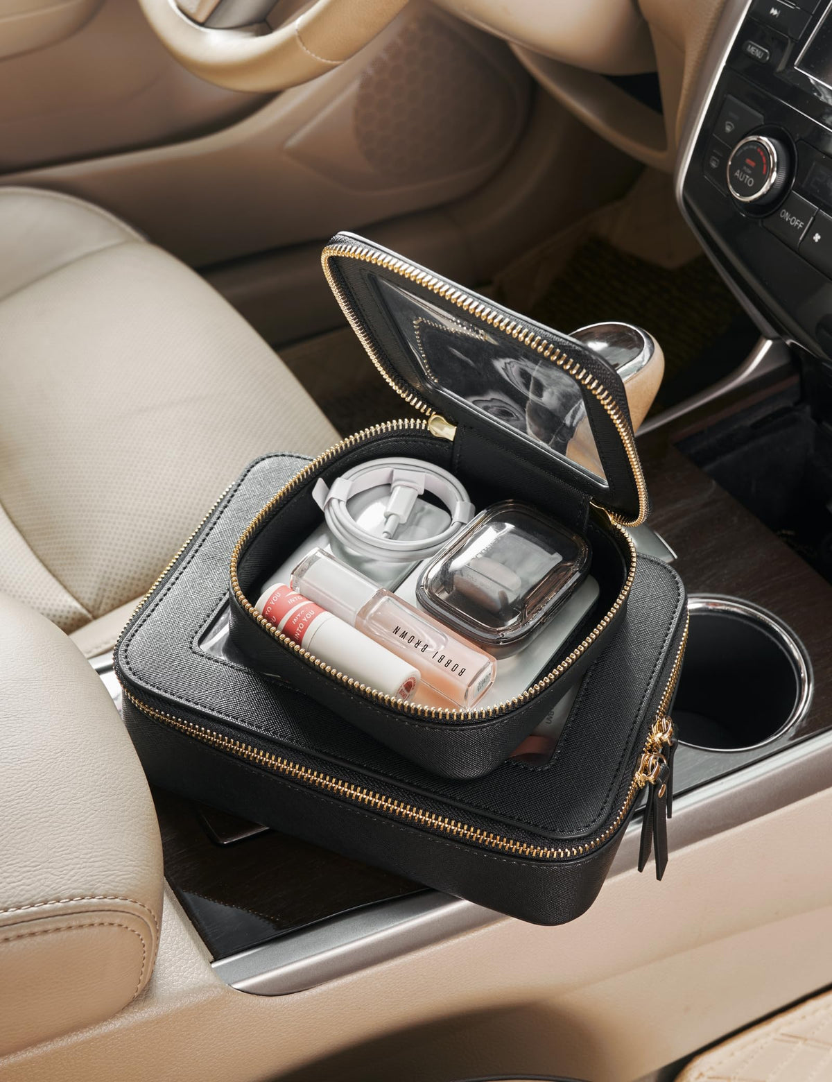 Mini Clear Black Makeup Bag - Cute Square Cosmetic Pouch for Travel with Zipper - For Women & Girls