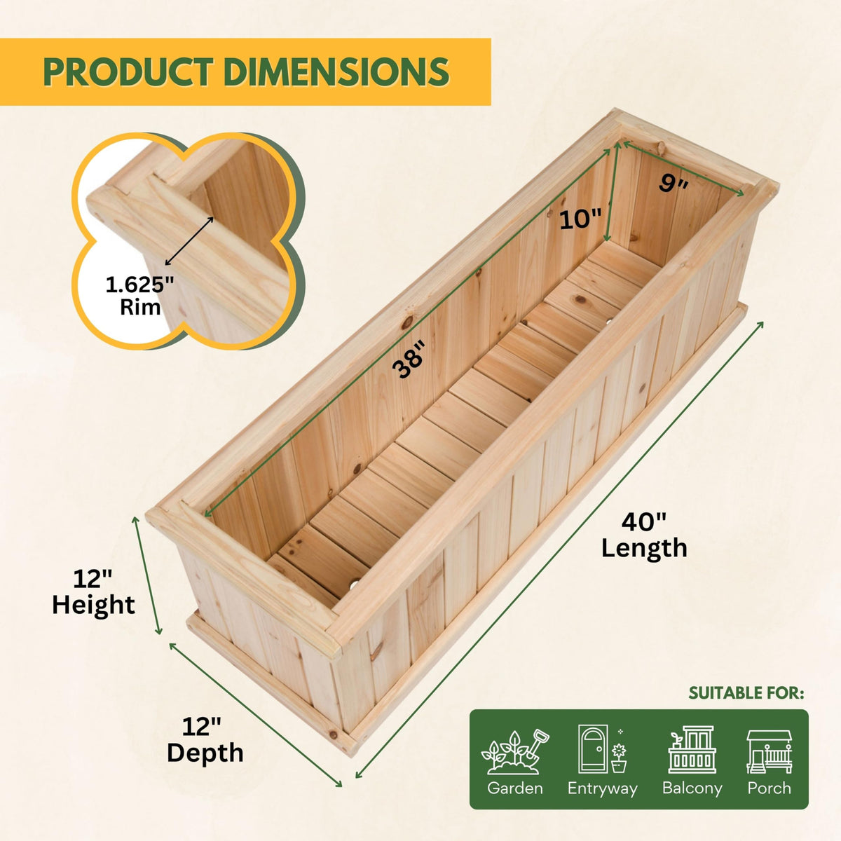 Shine Company Premium Cedar Raised Garden Bed, Planter Box for Vegetables, Flowers, or Herbs 40" L x 12" D x 12" H
