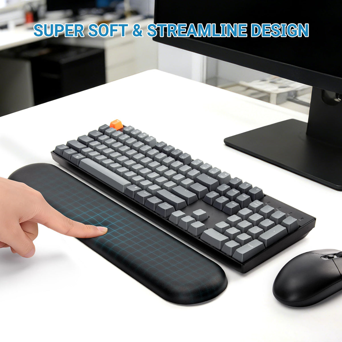 ASFSKY Keyboard Wrist Rest for Full-Size Mechanical Keyboards, 17-Inch Ergonomic Memory Foam Wrist Support with PU Leather Surface, Easy to Clean for Office, Gaming & Coding (Classic Black)