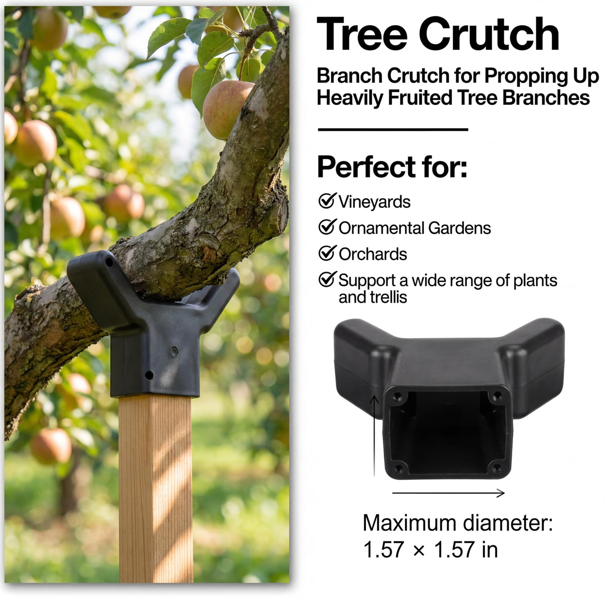 Yungyan 4 Pcs Tree Support, Plastic Fruit Branch Support Device Tree Brace Prevent Them from Breaking for Vineyards Ornamental Gardens Orchards Fits on Standard 1.57 x 1.57 Inch Lumber (Black)
