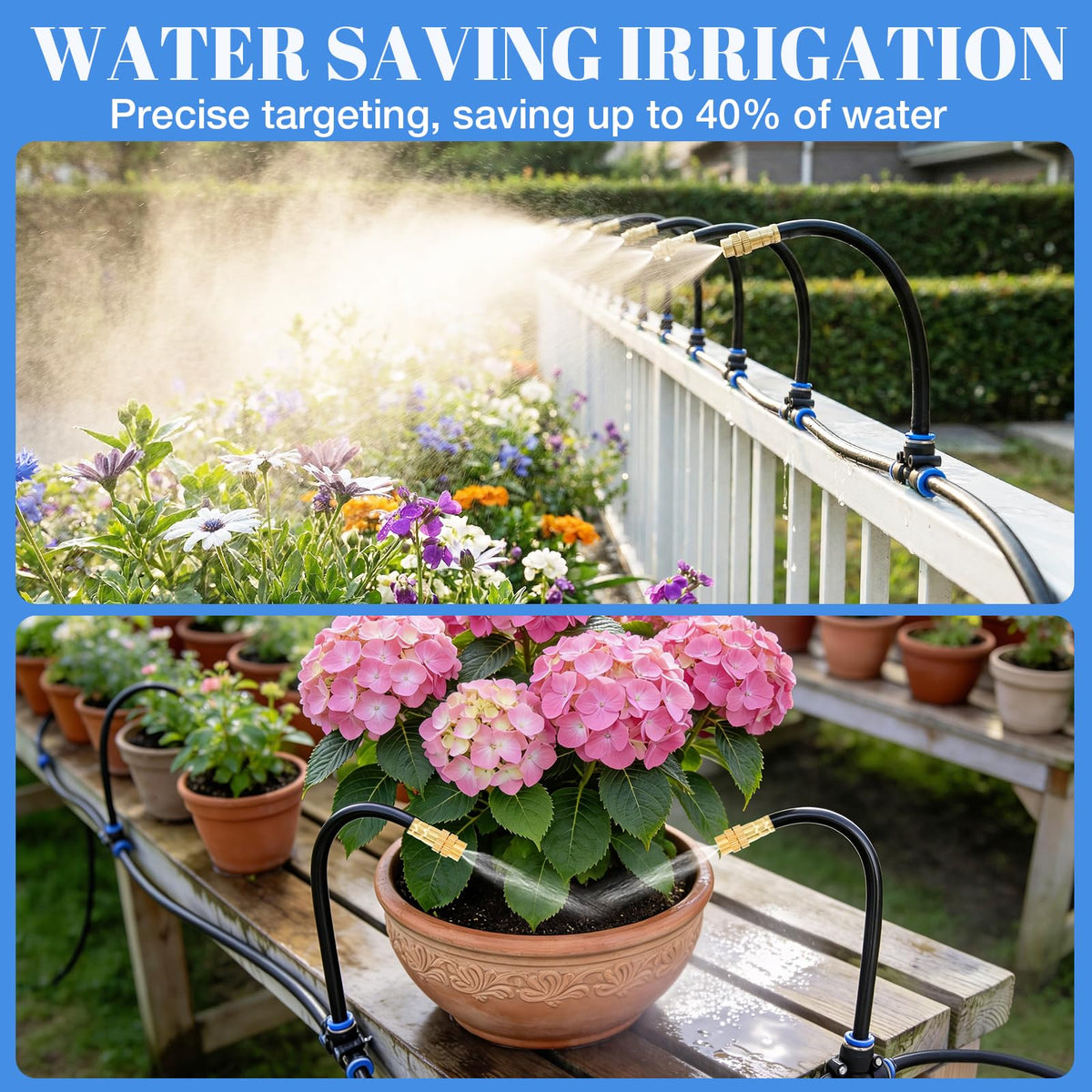 80FT Drip Irrigation Kit, 8mm Hose with 20 Brass 360° Adjustable Nozzles, Quick Connectors Automatic Garden Watering System– Complete Garden Irrigation System for Lawn, Greenhouse, Patio, Yard