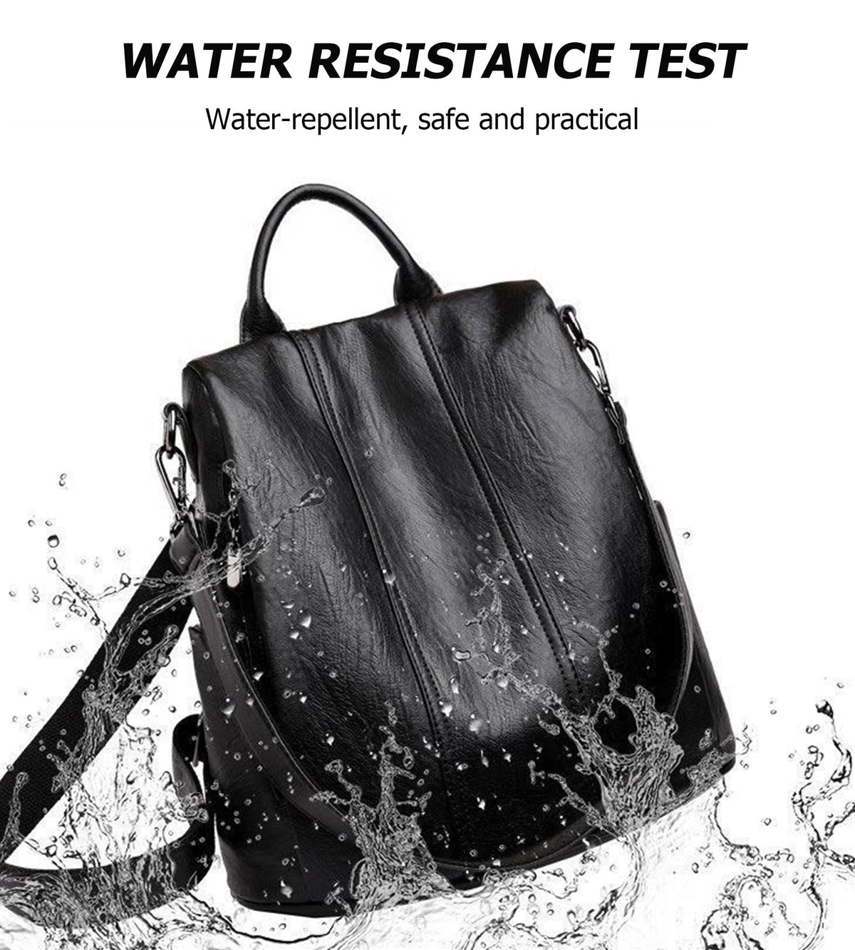 myfriday Vintage Faux Leather Backpack for Women, Soft Rucksack Backpack with Anti-Theft Pocket Convertible Shoulder Handbag (Black)