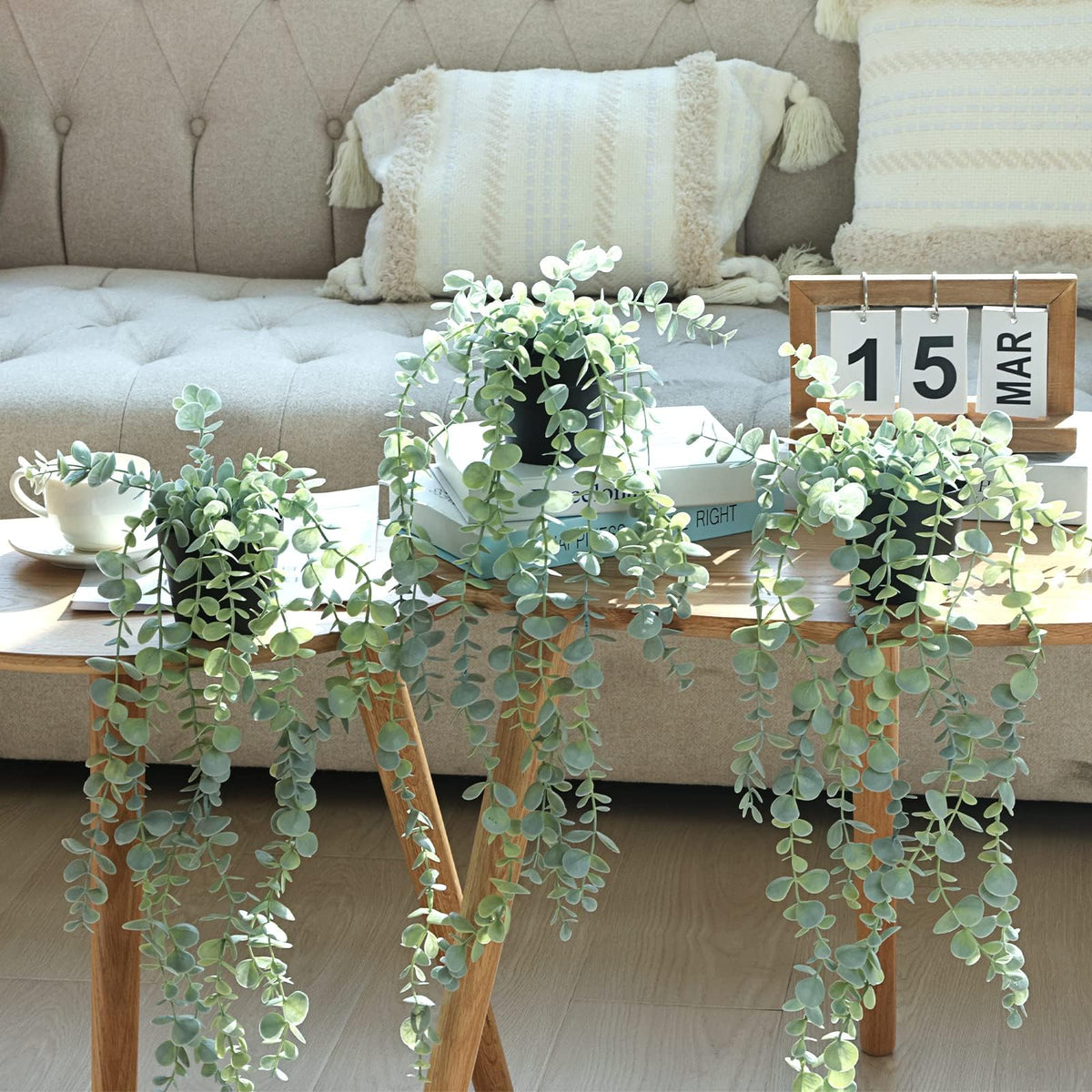 COCOBOO 3pcs Hanging Fake Plants, Artificial Hanging Plants Fake Potted Eucalyptus for Wall Room Home Patio Indoor Outdoor Decor