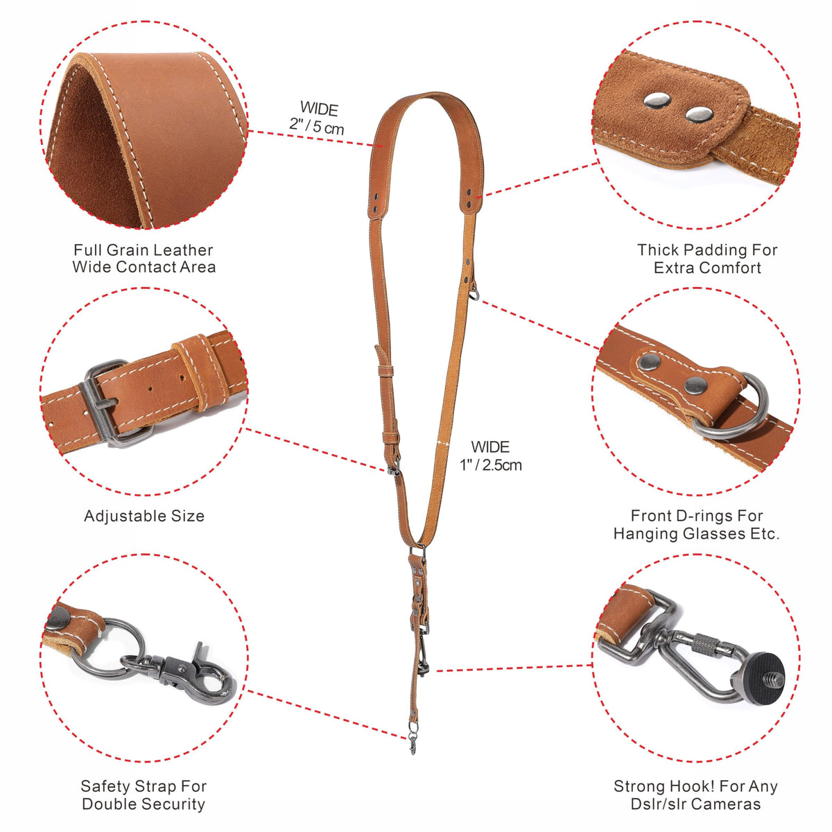 Padwa Lifestyle Tan Single Camera Harness Strap for One Camera - Professional Single Full Grain Leather Camera Harness,Quick Release Gear DSLR Camera Straps for Photographers