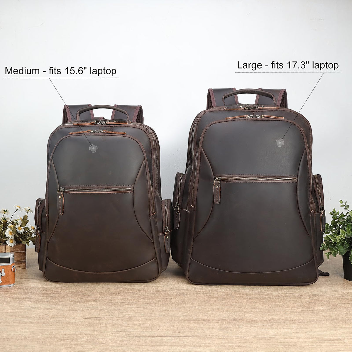 TIDING Vintage Full Grain Leather 15.6 Inch Laptop Backpack for Men Large Capacity Travel Rucksack Weekender Camping Daypacks