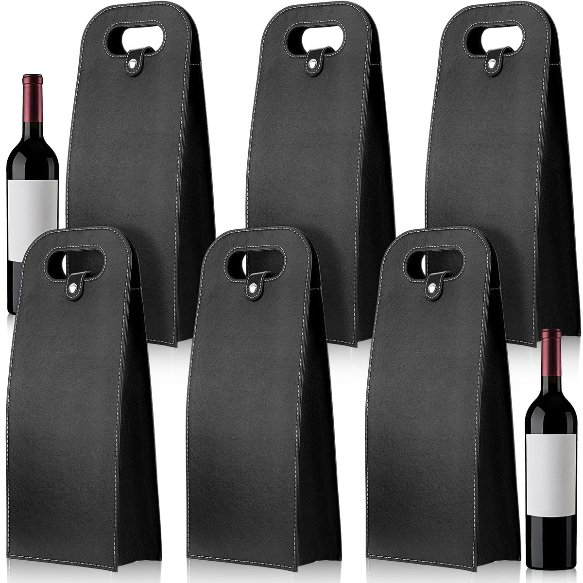 FillTouch 6 Pcs Double Wine Bag Reusable Leather Wine Tote Carrier 2 Bottle Portable Gift Bags Champagne Beer Bags for Valentine Father's Day Thanksgiving Christmas Birthday Party(Black)
