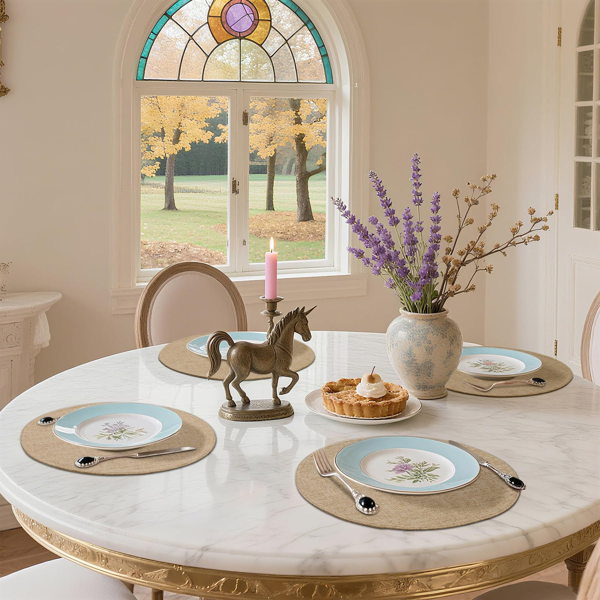 homing 15 Inch Round Cloth Placemats Set of 6, Cotton Linen Blend Washable Table Mats, Farmhouse Dining Place Mats for Indoors & Outdoors, Easy to Clean, Linen