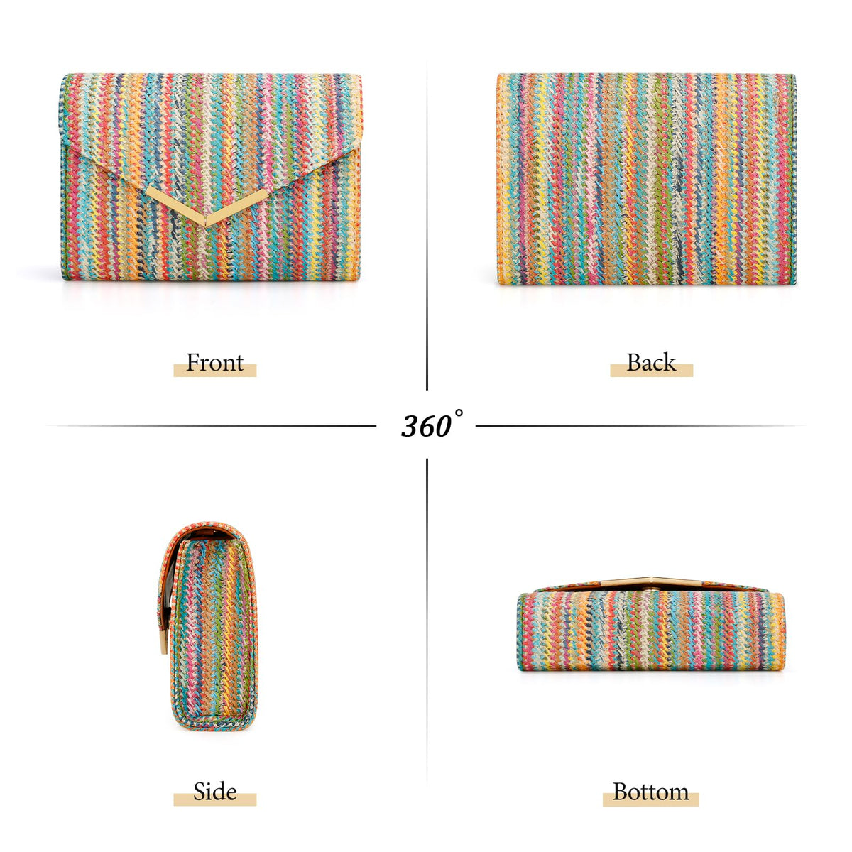 KKXIU Women Straw Envelope Clutch - Woven Handbags for Wedding Party Beach Summer, Purses for Women with Detachable Chain Shoulder Strap