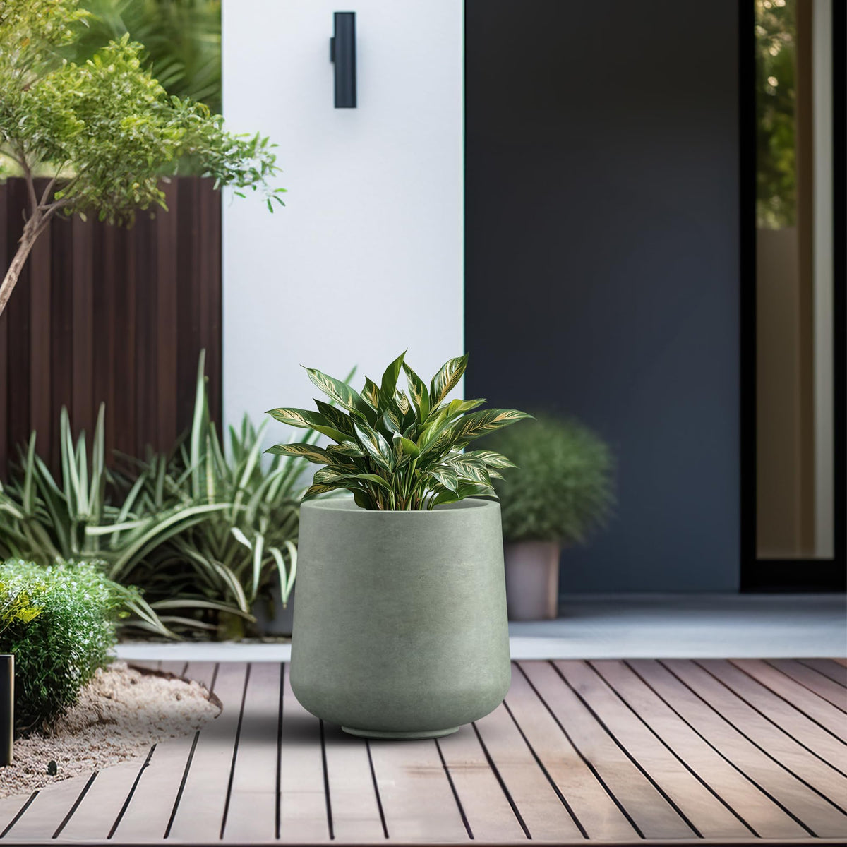 Kante 11.6" Dia Round Concrete Planter, Outdoor Indoor Large Plant Pots Containers with Drainage Hole and Rubber Plug for Home Garden Patio, Mint Green