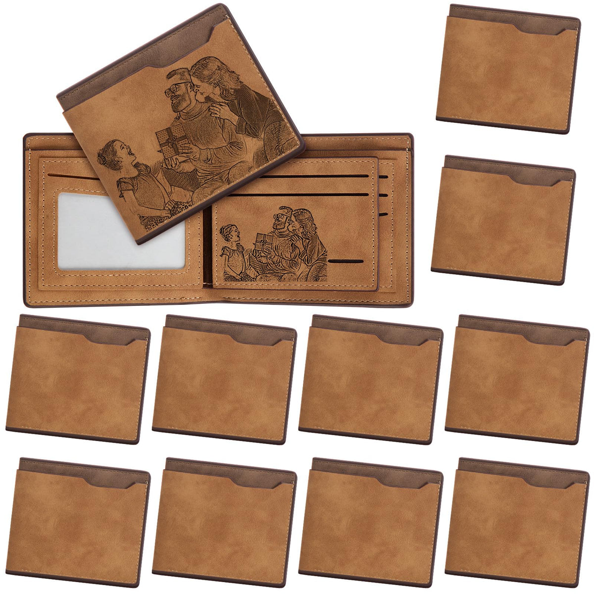 Dansydaisy 12 Pcs Leather Photo Wallet for Men Fold PU Leather Wallets for DIY Fathers Day Dad Birthday Gift(Brown)