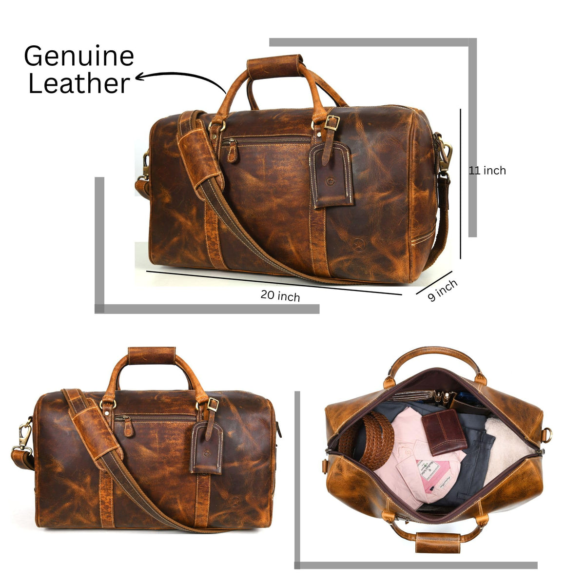 Aaron Leather Goods – Full Grain Leather Duffel Bags for Travel, Weekend, Overnight, and Sports Gym | Stylish Bags for Men and Women.