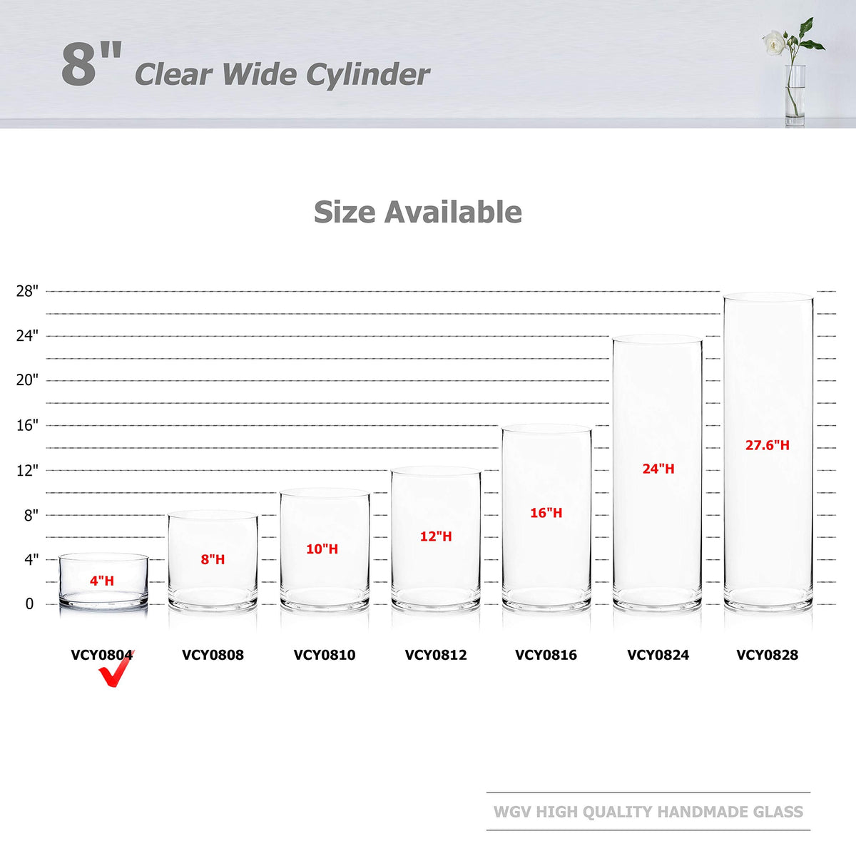WGV Cylinder Vase, Open Width 8", Height 4", Clear Flat Pan Style Container, Planter Terrarium, Floral Centerpiece for Wedding Party Event, Home Office Decor, 1 Piece
