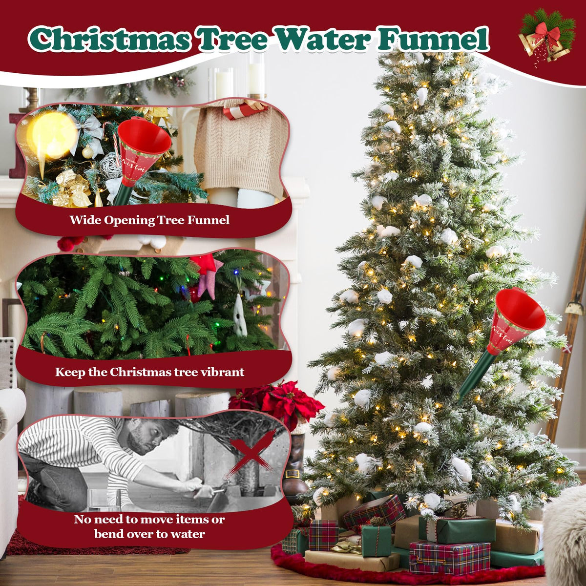 Christmas Tree Watering Funnel-39 Inch Adjustable 3-Section Long Funnel Spout Funnel Watering System Xmas Plant Watering Tool for Large Indoor Outdoor Plants