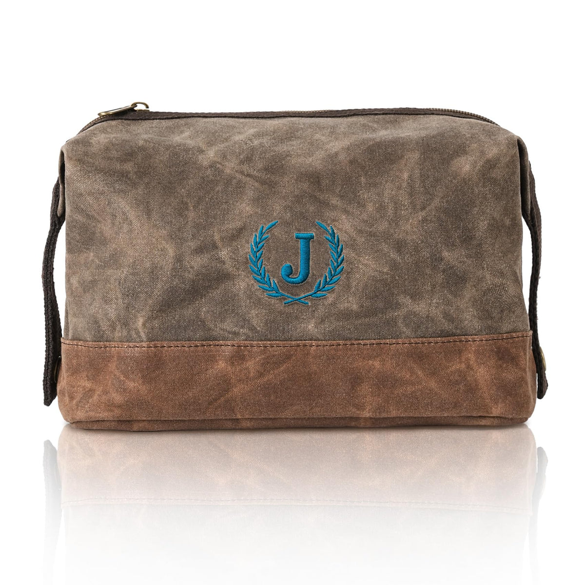 Personalized Toiletry Bag Fathers Day Birthday Gifts for Men, Large Waxed Canvas Travel Dopp Kit Monogrammed Initial Embroidery, Waterproof Shaving Case for Gym Camping Hiking Weekend Trip Letter J