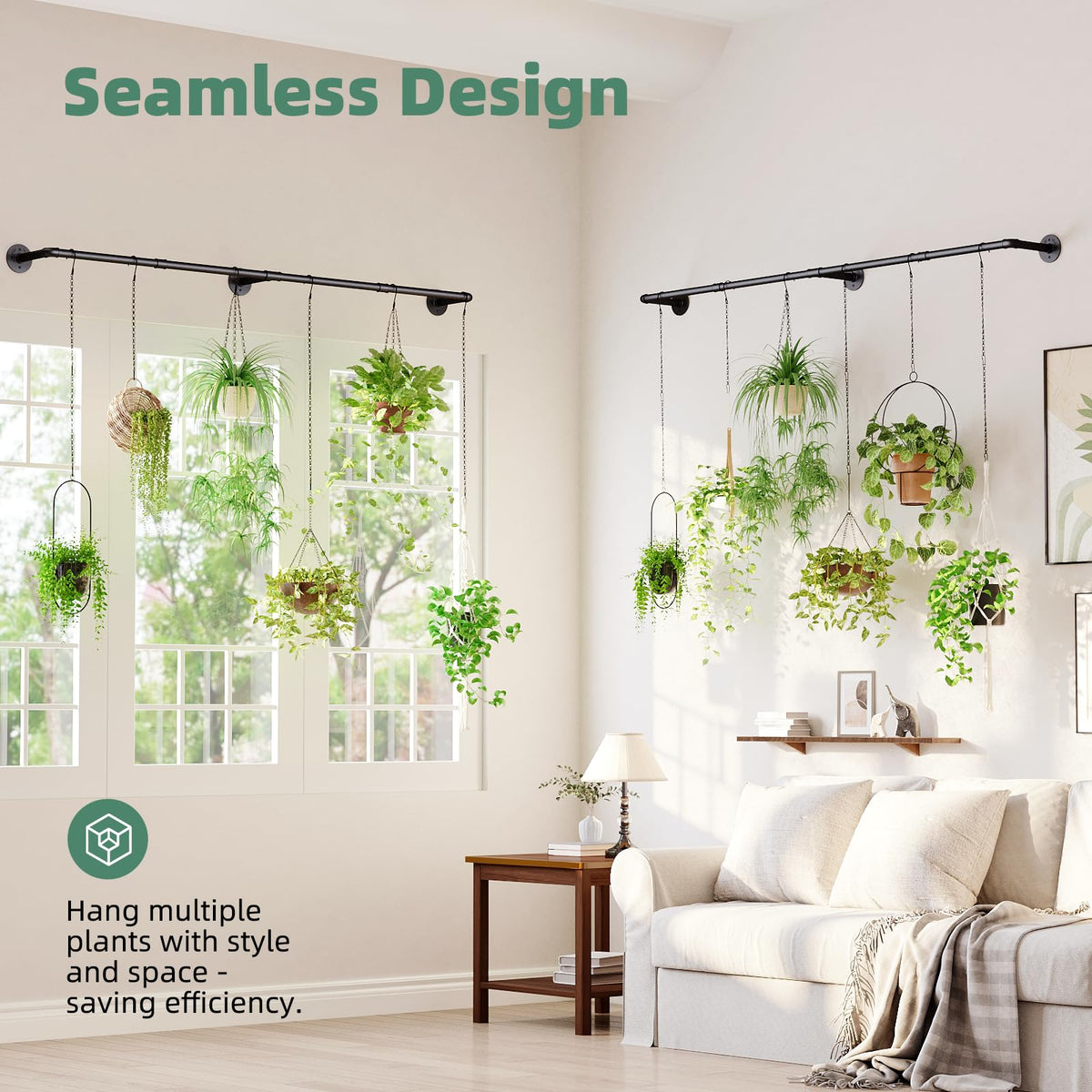 Galood Plant Hanger Indoor Hanging Planters for Indoor Plants Hanging Plant Holder Window Plant Rod Black Metal Shelves 70.8 Inch 2PCS Pot not Included