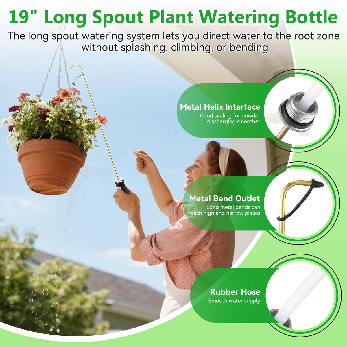 Squeeze Bottle for Hanging Plants, 19" Long Spout Plant Watering Bottle, Easy Squeeze Indoor/Outdoor Watering Can Alternative, Precise Sprinkling for Hanging Baskets, Houseplants(Black,8 oz,1 Pack)