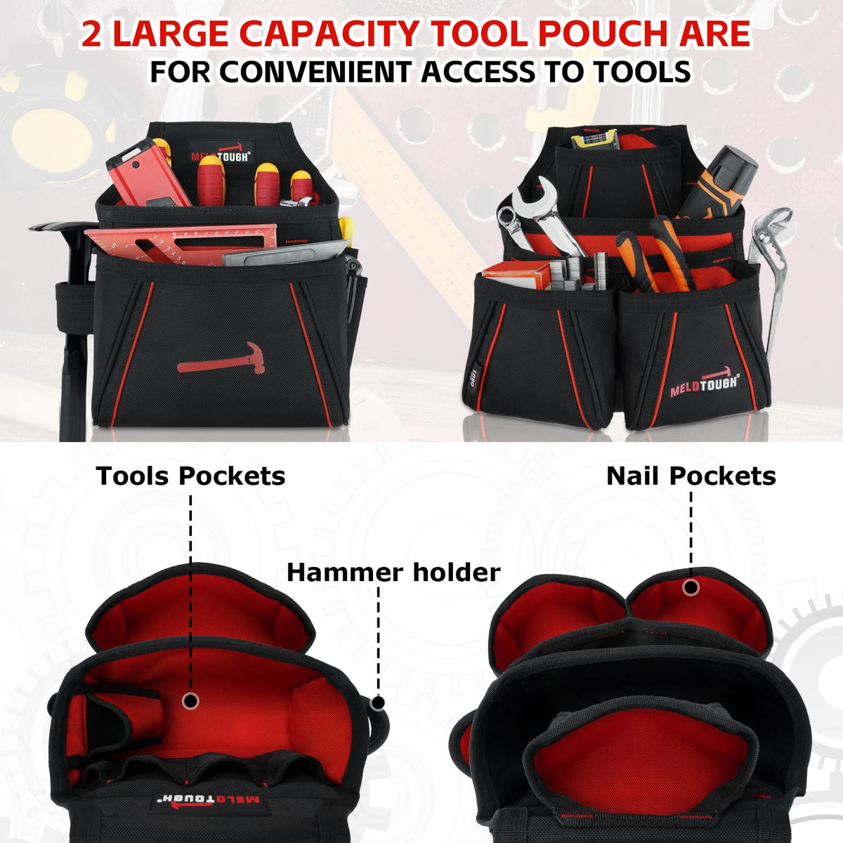 MELOTOUGH Tool Belt with Suspenders Electrician Tool Bag Suspenders Framers Combo Apron Tool Belt Construction Tool Pouch Suspenders Heavy Duty Carpenter Suspension Rig(RED)