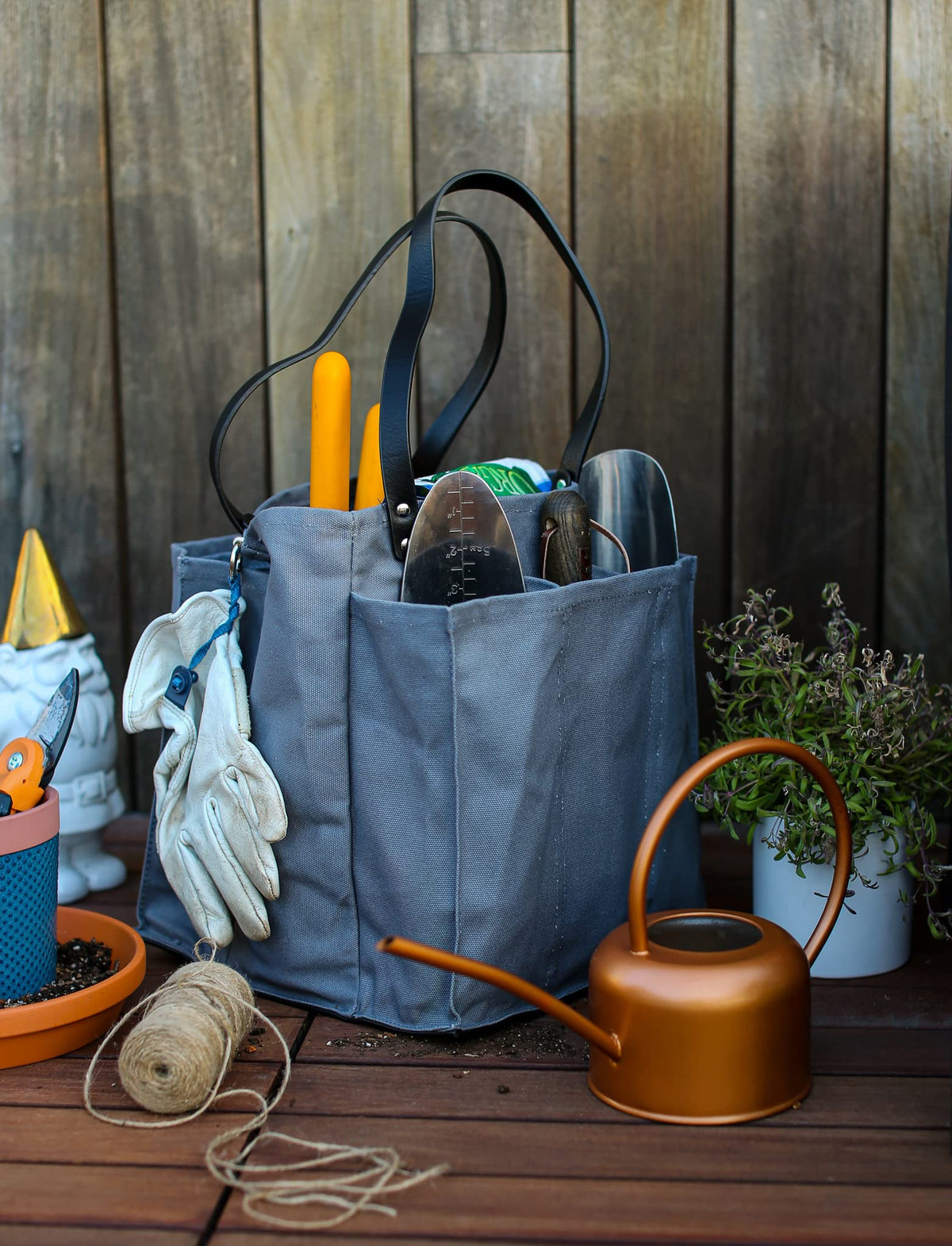 CapaBunga Farmer's Market Tote Shopping Bags with Handles - 7 Pocket Large Utility Tote Bag - Heavy Duty Canvas Utility Bag with Vegan Leather Base - Reusable Tote Bag - Grey Grocery Bag