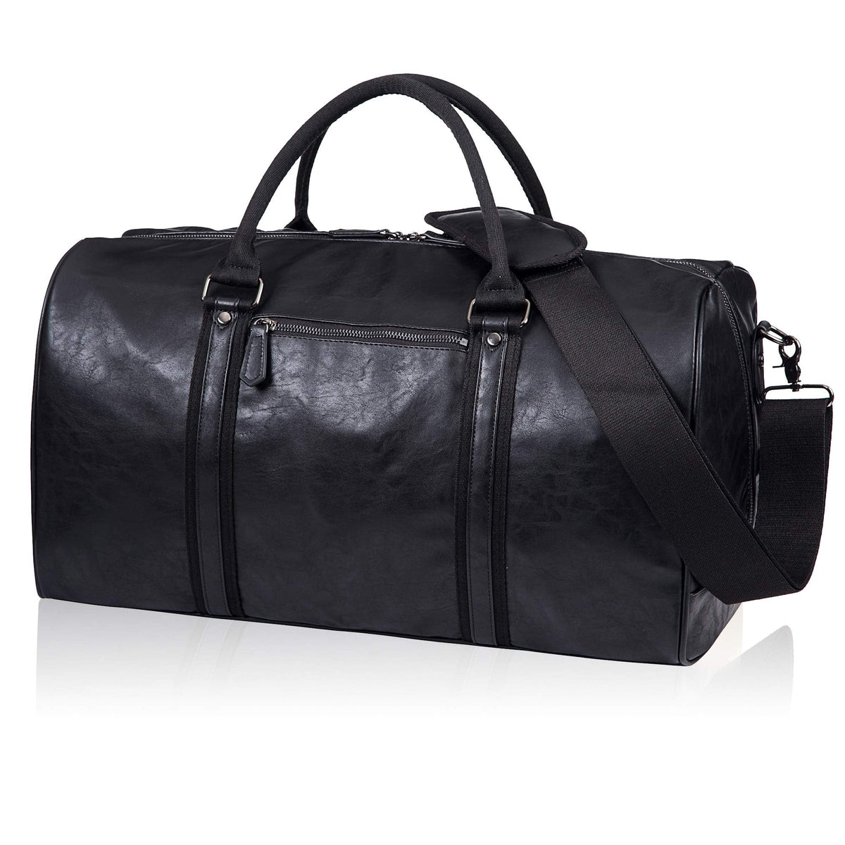 seyfocnia Oversized Travel Duffel Bag, Waterproof Leather Weekend bag Gym Sports Overnight Large Carry On Hand Bag-Black
