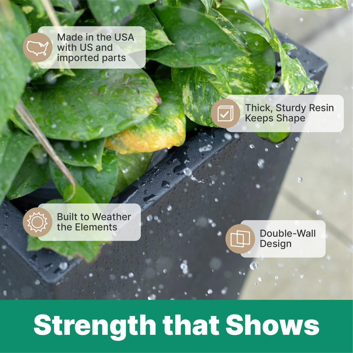 Step2 Tremont Short Square Planter 2 Pack, 14" Tall, Indoor/Outdoor Plants, Efficient Drainage, Durable Resin, Onyx Black