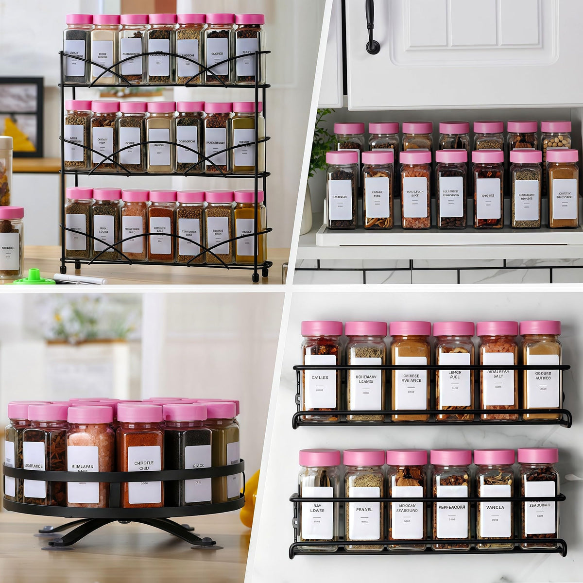 JARXSUN 24 Glass Spice Jars with Label-4oz Spice Containers with Lids and Shaker Lids,3 Sets of Spice Labels 1 Collapsible Funnel 2 Erasable Markers (24)