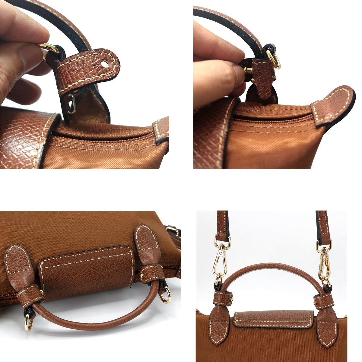 banbeln Mini Bags Leather Shoulder Strap Kit Fit For Adjustable Crossbody Small Bag (Brown&gold)