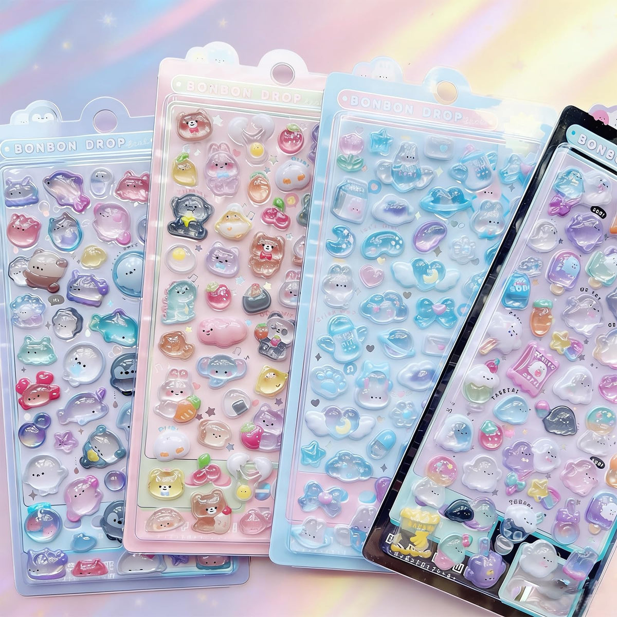 3D Puffy Stickers 200+ Cute Cartoon Resin Decorative Stickers for Phone Case Notebook Scrapbooking Planner Journals Laptop Decoration Reusable Mini Puffy Stickers 4Pcs