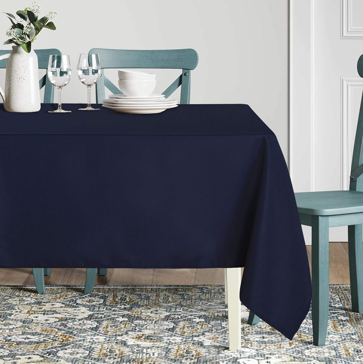sancua Rectangle Tablecloth - 54 x 108 Inch - Stain and Wrinkle Resistant Washable Polyester Table Cloth, Decorative Fabric Table Cover for Dining Tables, Buffet Parties and Camping, Navy