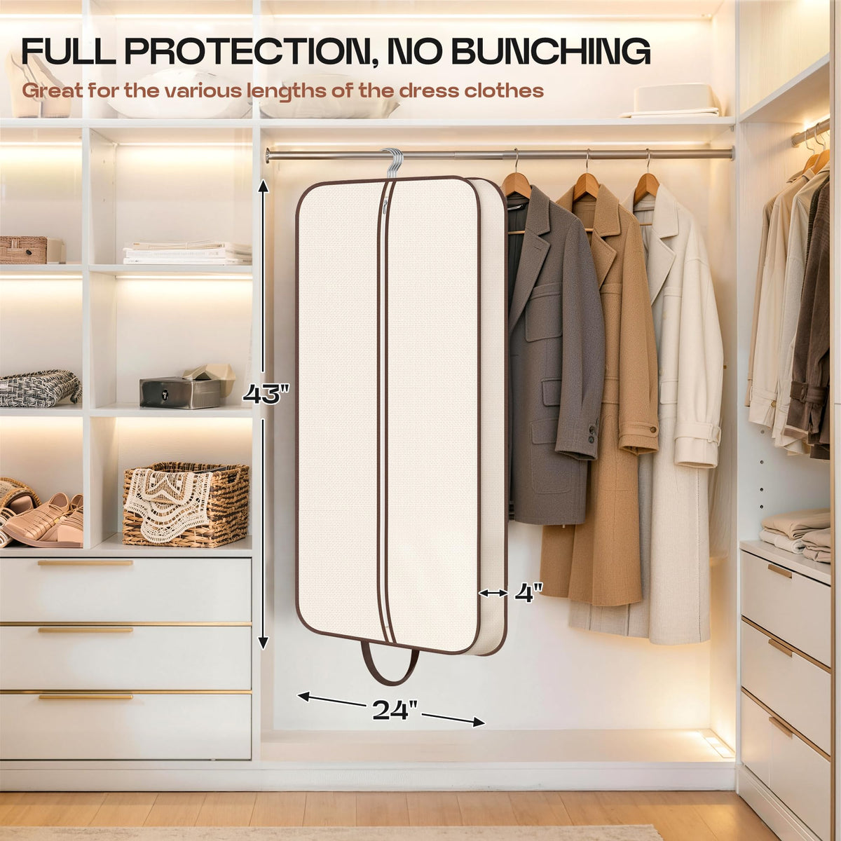 MISSLO 43" Hanging Garment Bags for Travel for Women Heavy Duty Mens Suit Bag Travel Foldable Suit Cover Bags for Closet Storage for Coats, Jackets, Shirts, Clothes, Beige