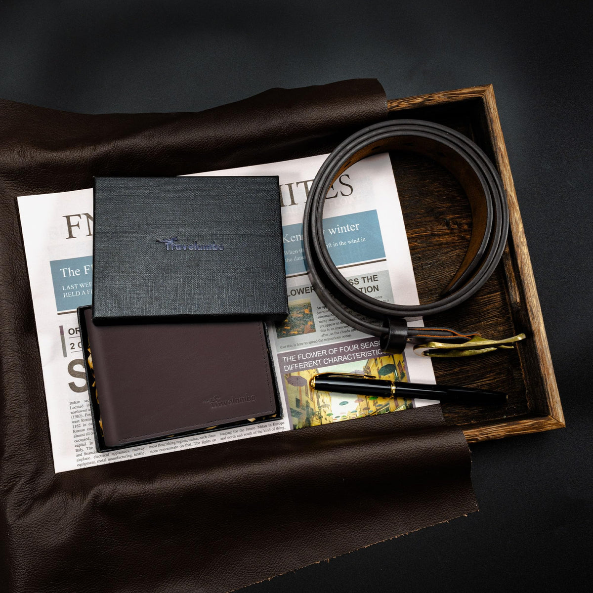 Travelambo Genuine Leather Wallet for Men with Gift Box - Handmade Bifold Stylish - Mens Wallets Rfid Blocking with 2 ID Windows