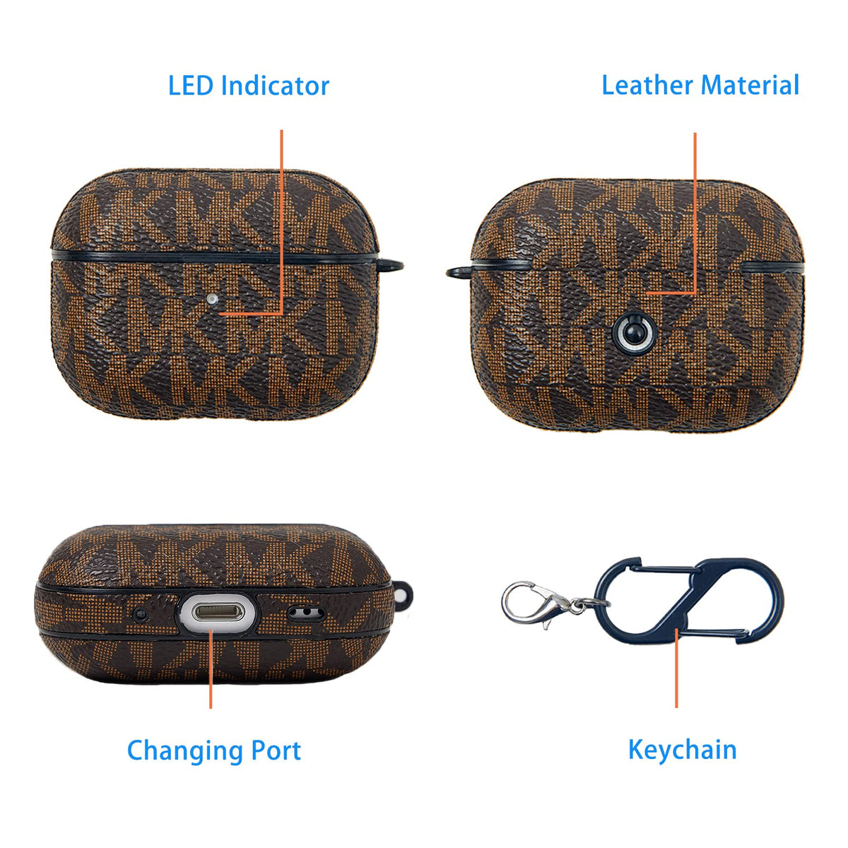 TANGABA AirPods Pro 2nd Generation Case, Full-Protective PU Leather Cover with Front LED Visible, Brown