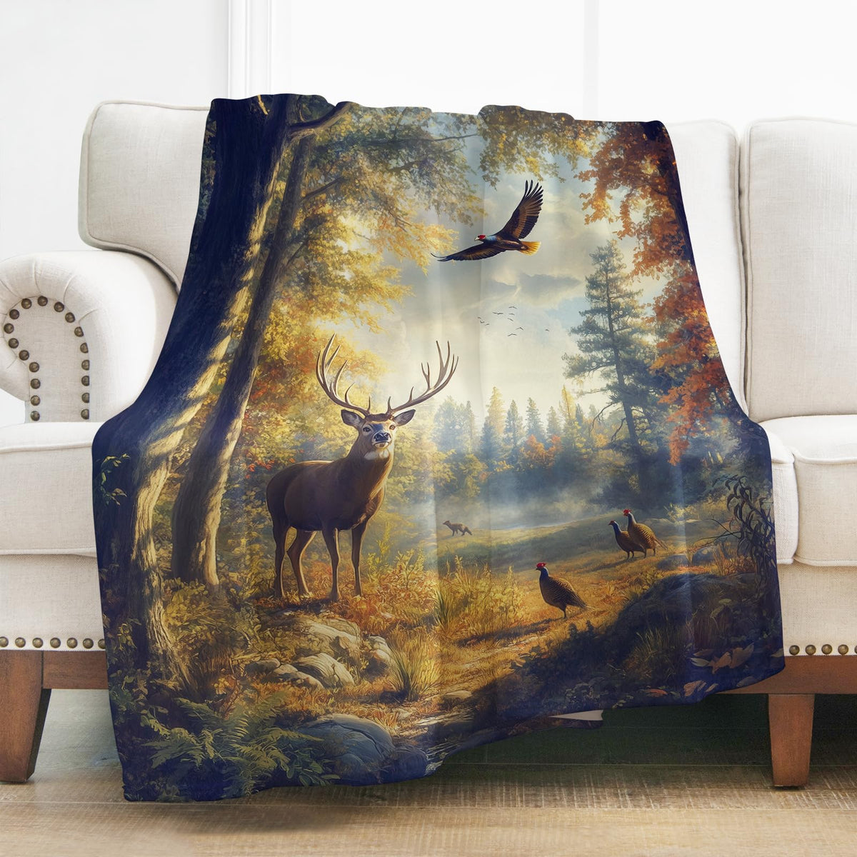 Levens Forest Deer Blanket Gifts for Men Women Kids, Soft Cozy Flannel Wildlife Elk Fawn Deer Throw Blanket 60"x50" Hunting Decor for Couch Travelling, Christmas Birthday Gifts for Elk Lovers Hunters