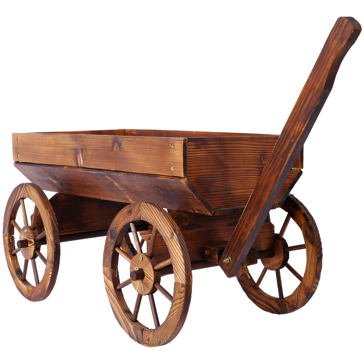 Tomkate Wagon Flower Planter Cart – Movable Wooden Raised Garden Bed on Wheels with Handle, Rolling Pot Stand for Outdoor Plants, Decorative Garden Planter, Durable Brown Wood Wagon for Patio & Yard