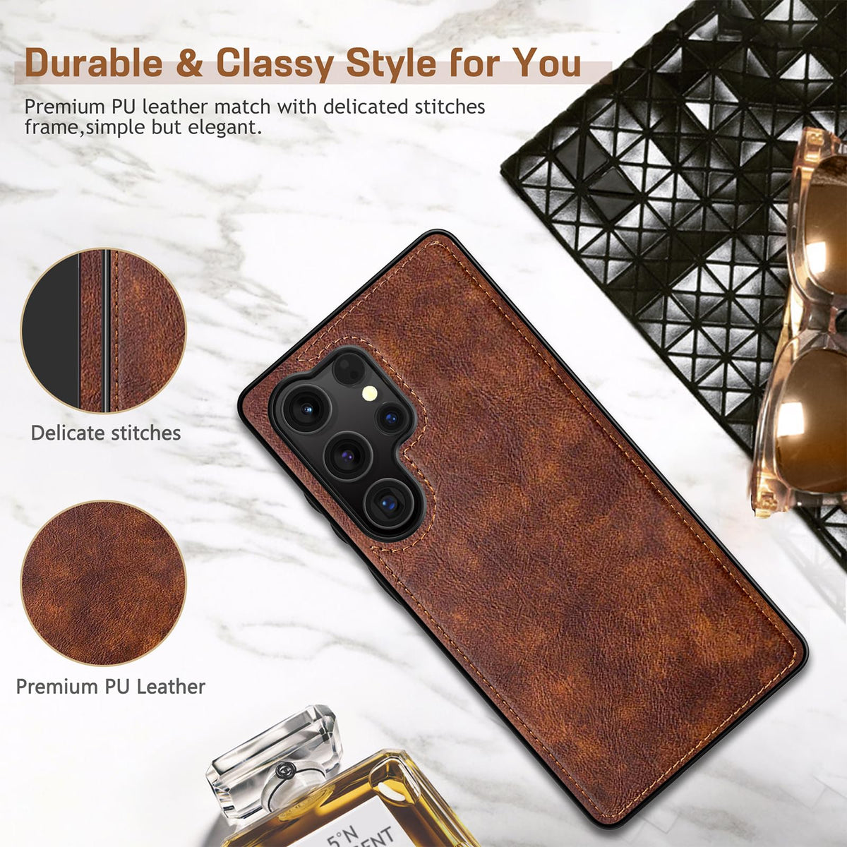 LOHASIC for Galaxy S25 Ultra Case, Premium Leather Luxury Business PU Non-Slip Grip Shockproof Bumper Full Body Protective Cover Phone Cases for Samsung Galaxy S25 Ultra 5G 6.9 inch - Brown