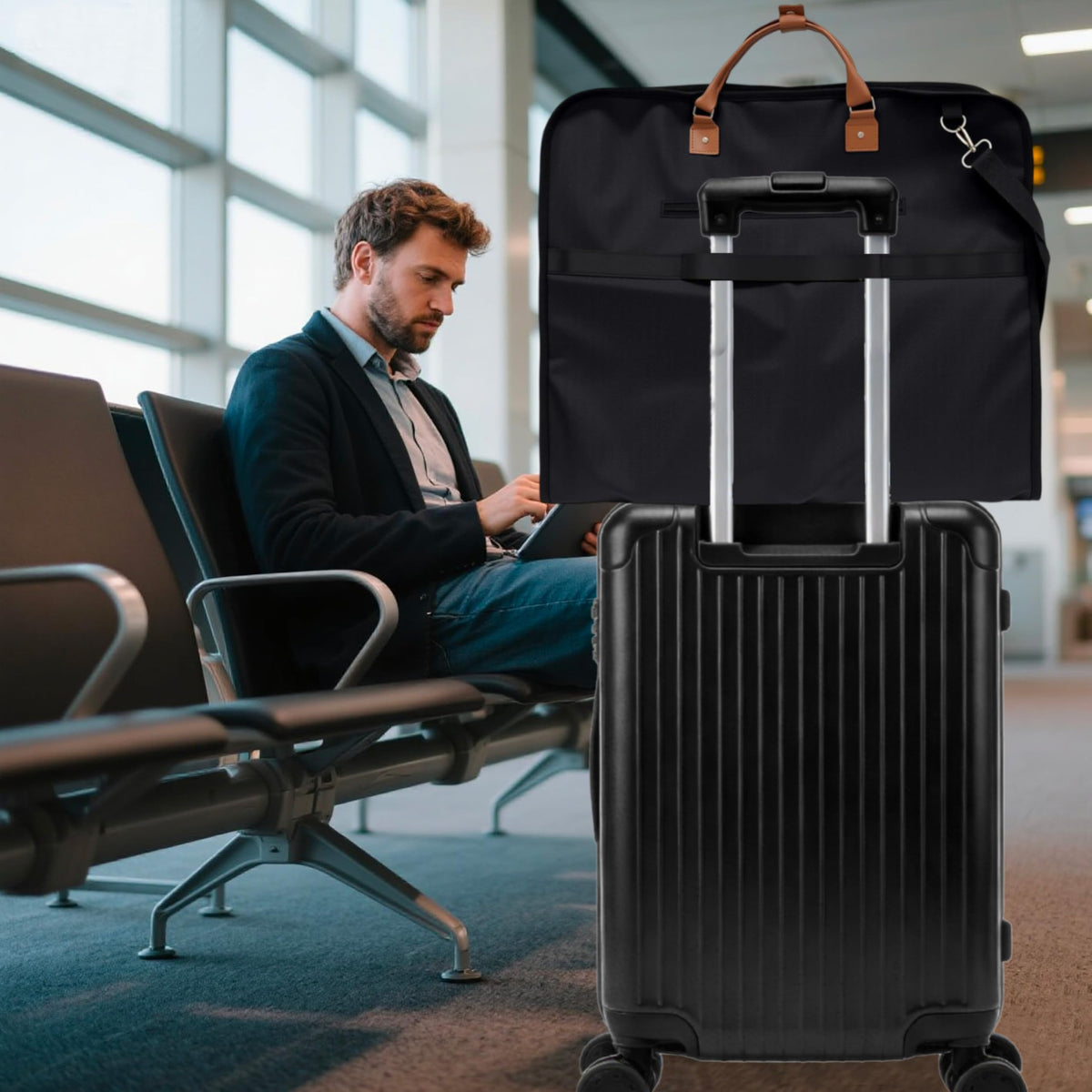 Beiskll Garment Bags for Travel, Large Carry On Suit Bag for Hanging Clothes, Waterproof & Wrinkle Free with Shoulder Strap for Business, for Men and Women (Black)