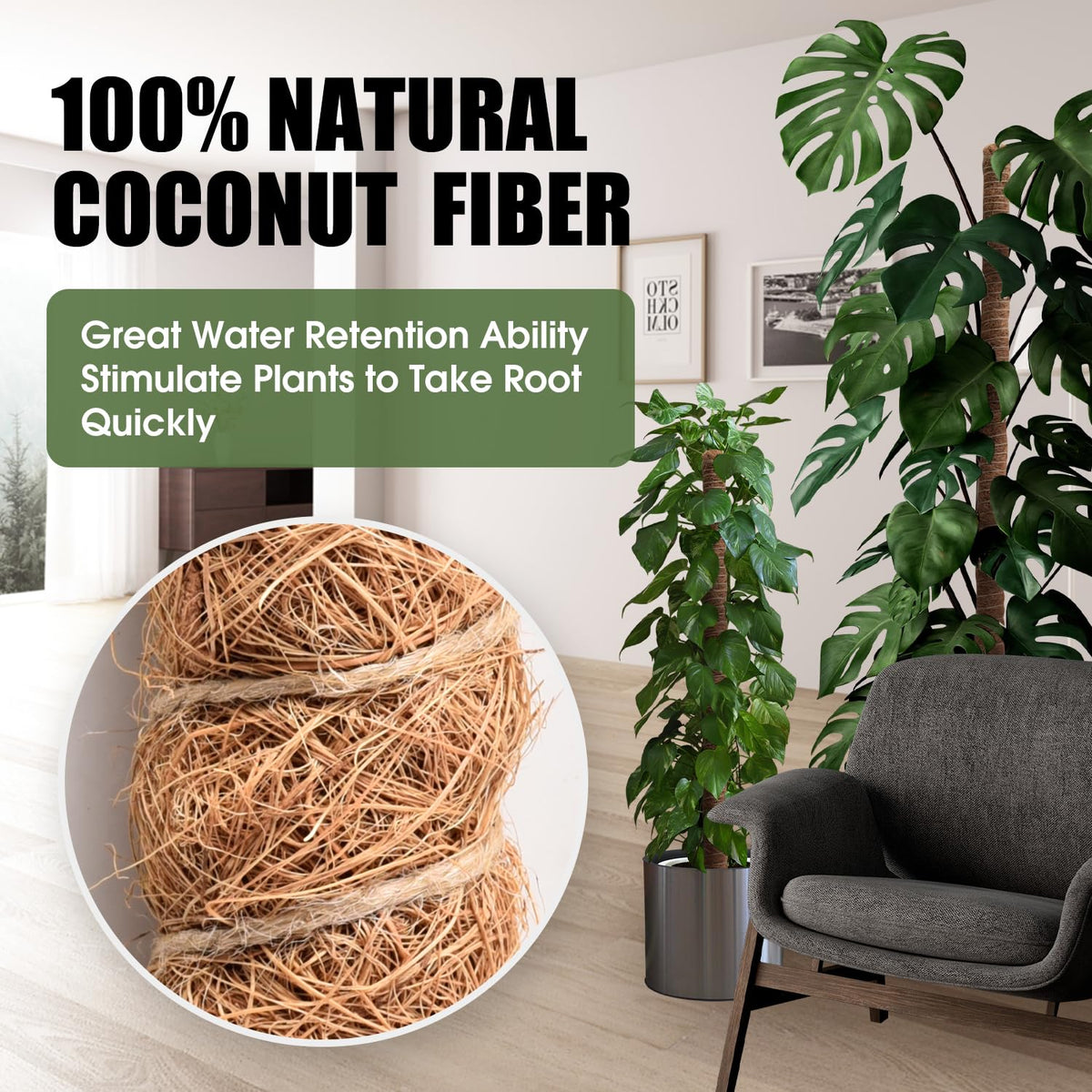 Handmade Coco Coir Moss Pole - 48 Inch Bendable Sticks Support for Climbing Plants, Monstera, Indoor Plants to Grow Upwards