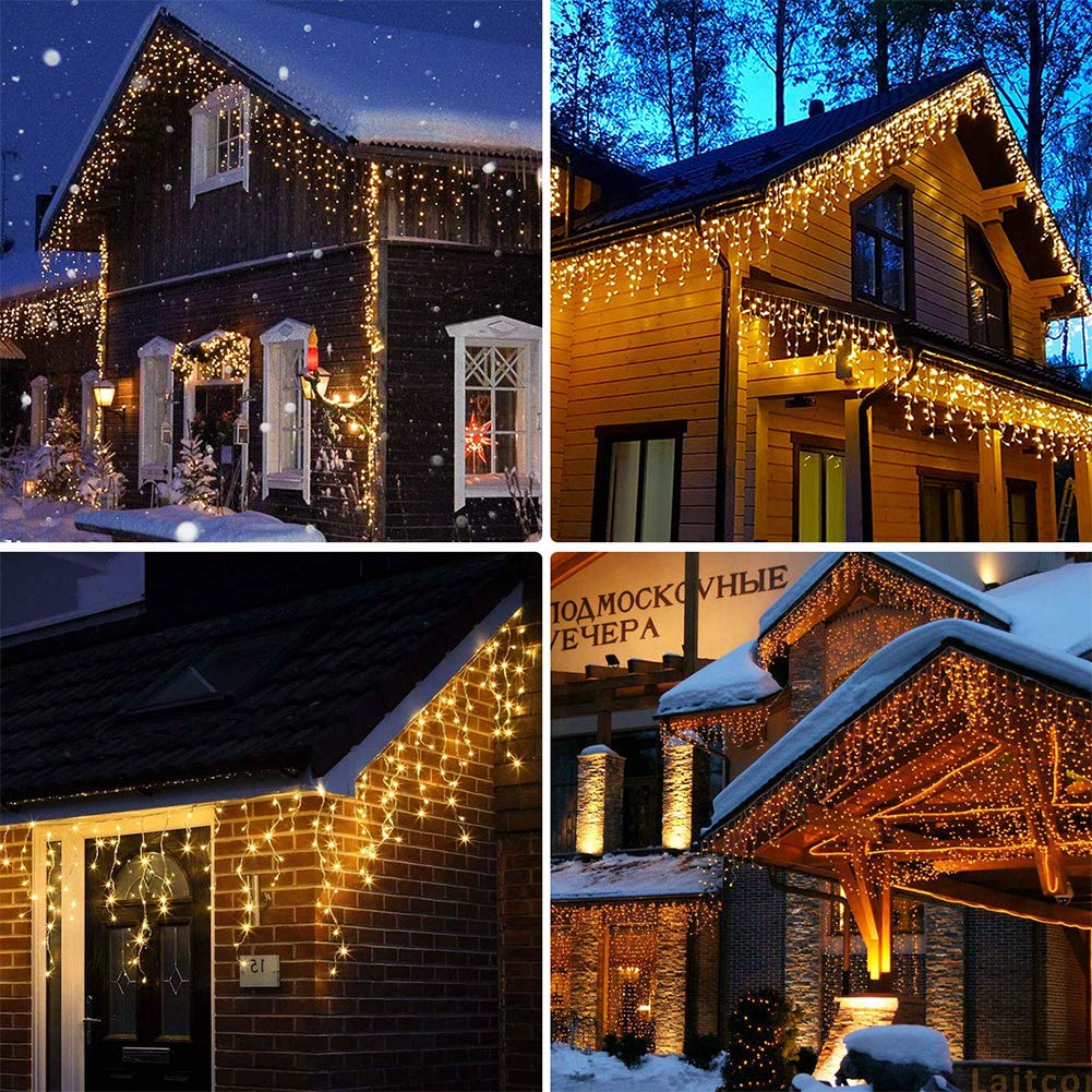Orangie LED Icicle Lights, 96 LEDs 9.8ft 8 Modes, Curtain Fairy Light, LED String Light for Wedding/Christmas/Halloween/Thanksgiving/Easter/Party Backdrops Family Patio Lawn Decoration(Warm White)