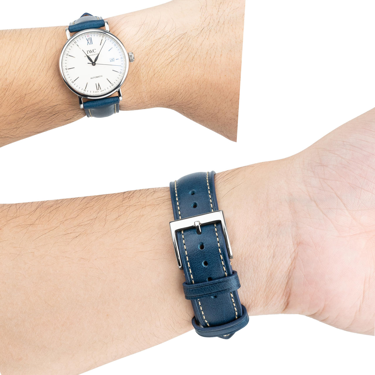 Gomvadr Vintage Genuine Top Grain Leather Watch Strap Quick Release, 18/19/20/21/22/24mm, Silver/Black Buckle, Universal Fit Unisex for Daily Wear (Blue with Silver Buckle, 21mm)