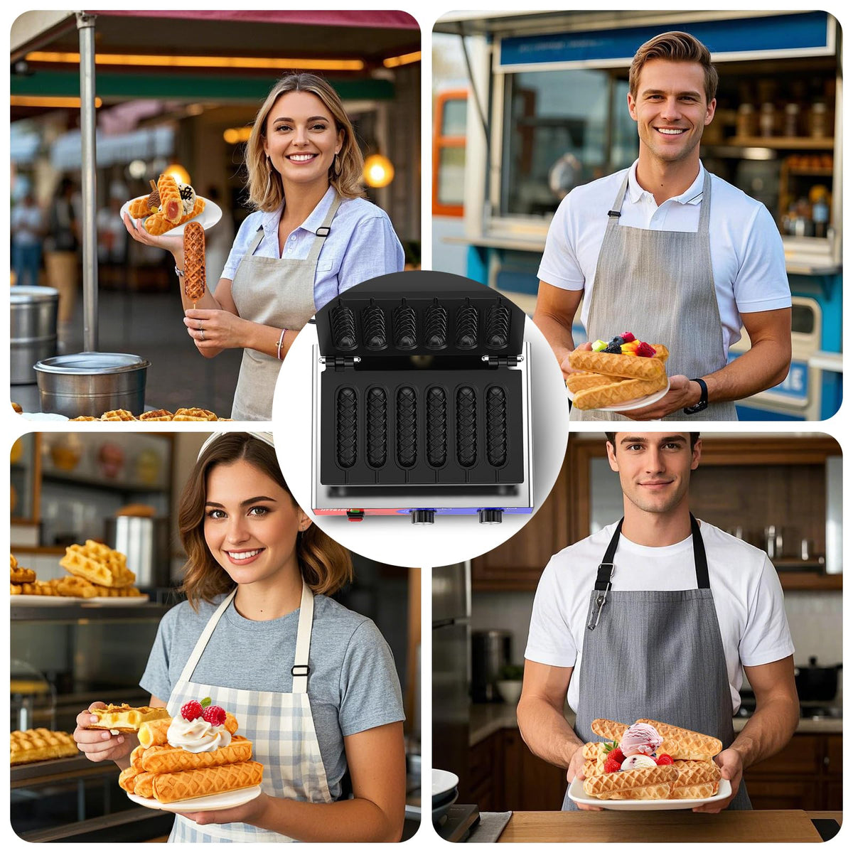 HTTSICHI Waffle Stick Maker -Commercial Corn Dog Maker w/Non-stick Baking Pans, 550 ℉ Temperature and Timer, 1550W Corndog Maker Machine for Double Baking, 110V Waffle Stick Maker Machine for Hotel