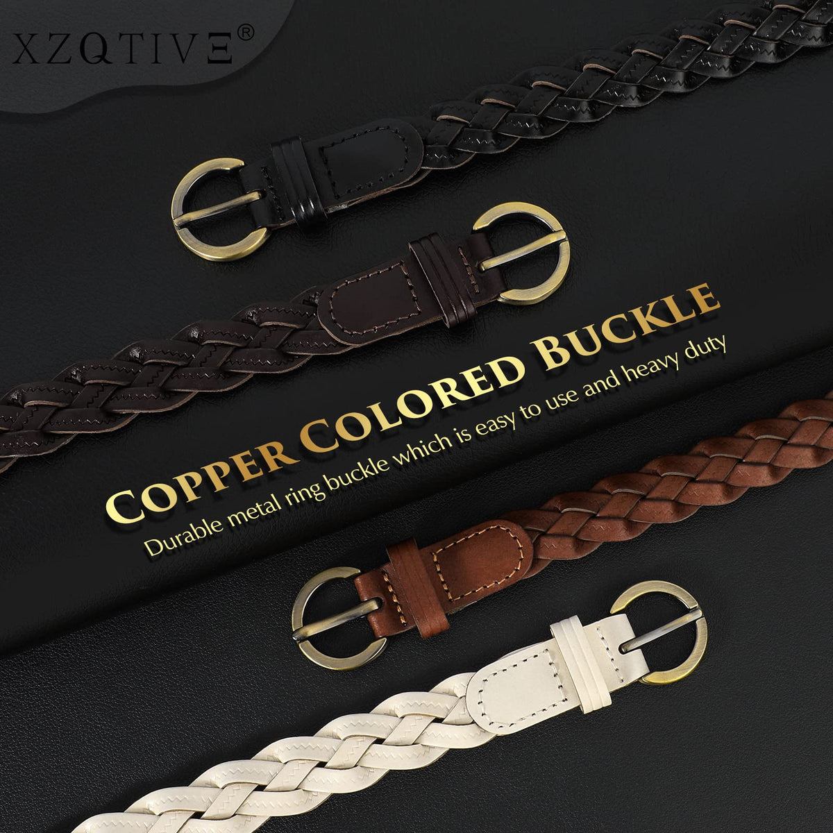 XZQTIVE 2 Pack Women's Braided Leather Belts Casual 0.9" Skinny Woven Belt for Jean Pant