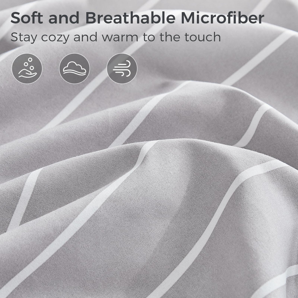 Tokokimo Gray Stripe Sheets Set King Size, 16 inches Deep Pocket Fitted Sheet, Flat Sheet & Envelope Closure Pillowcases, Soft Breathable Microfiber Sheet Set 4-Piece, Gray and White