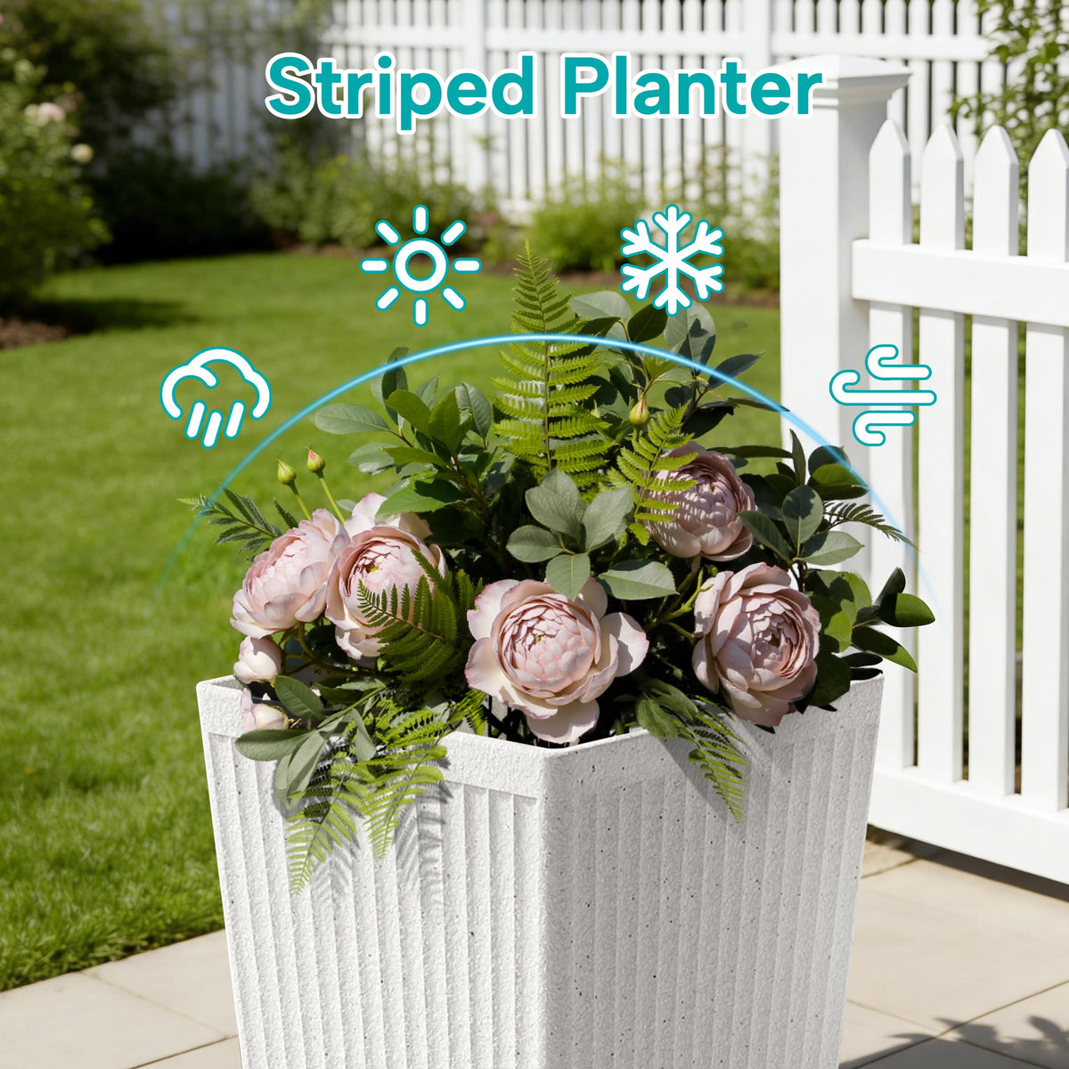 Diyfire Tapered Tall Planters for Outdoor Plants 2 Pack- 23.6 Inch Heavy-Duty Classic Square Indoor Flower Pots with Drainage Holes/Partition/Tray, Large Outdoor Planters for Porch Patio, White