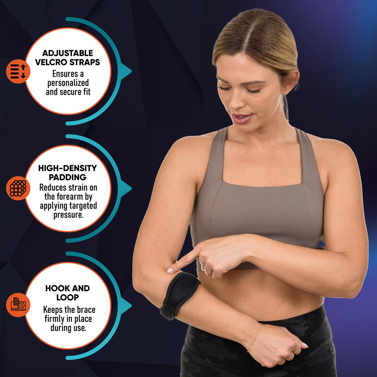 PhysFlex 2-Pack Elbow Brace for Men & Women, Adjustable Tennis & Golfer's Elbow Support Strap for Tendonitis Pain Relief - Compression Pad for Arm, Forearm, Tendon Pain Relief